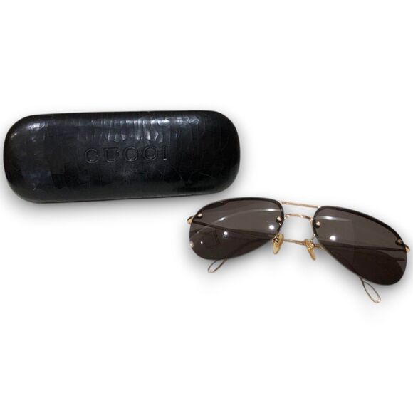 Gucci Aviator Style GG Gold Metal Frame & Black Lens Vintage Sunglasses w/ Case - Picture 12 of 12